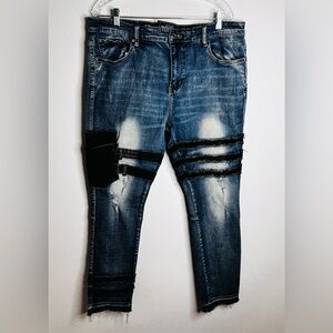 Damati Mens Skinny Distressed Blue Denim Jeans Sz 40